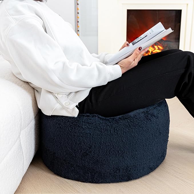 Pouf Ottoman Stuffed Velvet Floor Pouf Footrest Ottoman Foot Stool Bean Bag Floor Chair for Bedroom Living Room 20x12inches with Filler Navy Blue