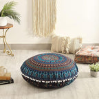 Popular Handicrafts Floor Pillow Cushion Cover - Hippie Elephant Mandala Cushion Cover Large Cotton - Pouf Cover Round Bohemian Yoga Decor, 32" Turqouise
