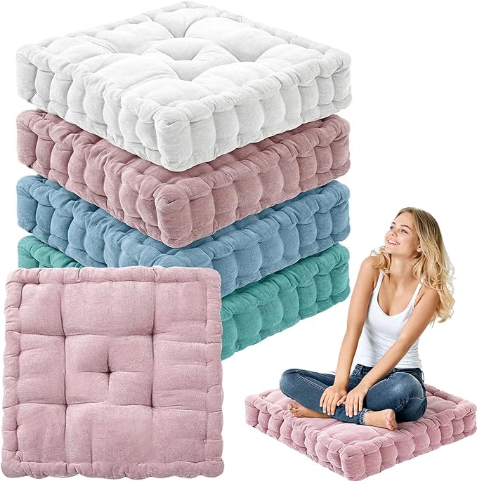Jerify Floor Pillow Cushions Large Round Square Large Meditation Floor Pillow for Classroom Adult Meditation Picnic Party Seating Learning Daycare School(Square,Mixed Blue,4 Pcs)