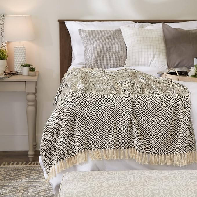 DII Rustic Farmhouse Double Diamond Woven Throw, 50x60, Mineral