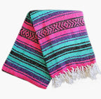 Del Mex Classic Mexican Blanket, Large Authentic Woven Falsa Throw (70"x50"), Artisan Southwest Décor for Beach, Yoga, Outdoors (Pink/Purple/Mint)