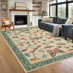 Mushroom Insect 8x10 Area Rugs, Washable Rugs for Living Room Non Slip Stain Resistant Low Pile Modern Butterfly Carpet for Bedroom Dining Room Nursery Playroom Office, Khaki Green