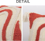 Bohemian Rainbow Lumbar Throw Pillow Covers with Tassels, Accent Boho Tufted Decorative Pillowcase, Soft Farmhouse Neutral Home Decor for Couch Bedroom Car 12 x 20 Inch Orange