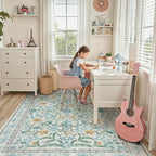 Lahome Light Blue Bedroom Rug 8x10 Under Bed, Boho Washable Rugs for Living Room Nursery, Soft Wool Vintage Low Pile Carpet for Dining Room Girls