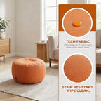 Leather Pouf - 20”Dx12”H, Wash-Free Tech Fabric Pouf Unstuffed Ottoman Moroccan Footstool, Floor Footrest Cushion, Storage Solution, Natural Orange Color Unstuffed Faux Leather Cover (Orange)