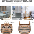 Zerodeko Woven Storage Baskets Straw Planter Basket Toy Blanket Organizer Seagrass Laundry Large Wicker Plant Tree for Dirty Clothes Pillows
