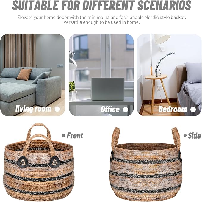Zerodeko Woven Storage Baskets Straw Planter Basket Toy Blanket Organizer Seagrass Laundry Large Wicker Plant Tree for Dirty Clothes Pillows