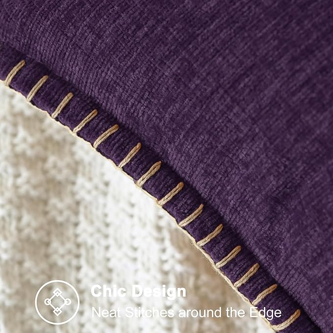 CaliTime Throw Pillow Covers Decorative 16 X 16 Inches Pack of 2 Cotton Thread Stitching Edges Solid Dyed Soft Chenille Cushion Cases for Couch Sofa Bed Living Room Farmhouse Plum Purple