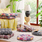 Codi Floor Pillow for Kids, Square Large Pillows Seating for Adults, Bohemian Big Cushions for Yoga Room Tatami Sitting, Memory Foam Added, 22x22 Inch, Multi Blaidiere, Set of 2