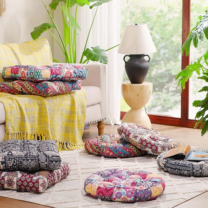 Codi Meditation Pillow, Large Pillows Sitting for Adults and Kids, Boho Cushions for Yoga Living Room Tatami Sitting Home Decor, Memory Foam Added, 22x22 Inch, Multi Blaidiere