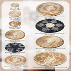 Xuhal 15 Pcs Boho Wall Basket Decor Handcrafted Seagrass Woven Wall Basket Rustic Round Woven Hanging Art for Home Farmhouse Kitchen Table Living Room (Dark Colors Style)