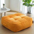 HIGOGOGO 8" Extra Thick Floor Pillow Cushion for Adults, Meditation Cushion Pillow, Large Square Floor Sitting, Tufted Corduroy Cover, for Tatami Living Room or Yoga, 22x22 Inch, Orange