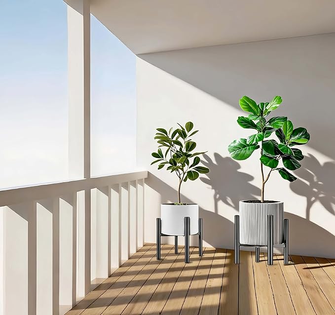 2PCS Adjustable Metal Plant Stand Black, Fits 6 -10 Inch Heavy Duty Flower Pots Holder - Floor Single Plant Stands Indoor Outdoor for Corner Planter Outside Potted Plants (Pot Not Included)