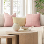 Foindtower Set of 2 Decorative Linen Check Throw Pillow Covers Neutral Farmhouse Vintage Cushion Covers Modern Boho Accent Home Decor for Sofa Chair Couch Bedroom Living Room,26×26 Inch,Light Pink