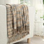Chenille Throw Blanket for Couch with Tassels,60"X80" Soft Lightweight Knitted Boho Decorative Blankets for Bed and Sofa,Blue and Yellow