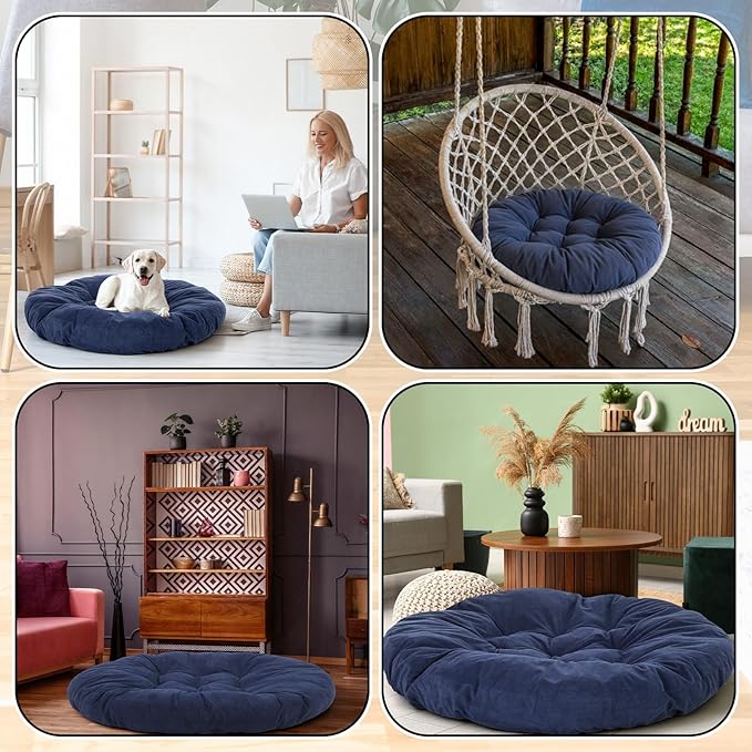 Extra Large Floor Pillow 35 Inch Round Floor Meditation Cushion Papasan Swing Cushion for Adults Oversized Playroom Pillows Big Pillow for Yoga Living Room Sofa Balcony(Dark Blue, Classic)
