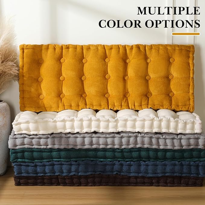 Geelin 48x18 Inch Bench Cushions for Indoor Furniture Chenille Velvet Mustard Yellow Button Tufted Thick Seat Pad Mat with Memory Foam, Window Floor Sofa Chair Cushion for Living Room Porch Swing