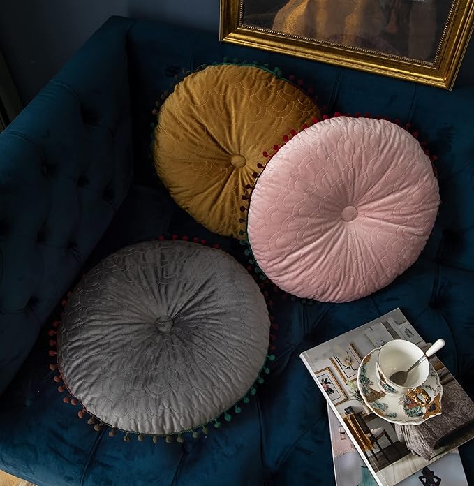 Round Throw Pillow Thickened Seat Cushion Sofa Cushion Meditation Pillow Living Room Window Balcony Decoration Pillow (15.7in, Grey)
