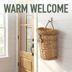 Hiceeden Wicker Hanging Wall Basket, Woven Front Door Flower Basket, Flat Hanging Storage Basket Wall Decor for Home, Garden, Pantry, Farmhouse
