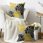 Black Light Yellow Pillow Covers 18X18 Inch Set of 2, Spring Summer Floral Dahlia Flower Cream Decorative Throw Pillow Covers Outdoor Modern Farmhouse Cushion Case for Home Couch Sofa Bed Decor