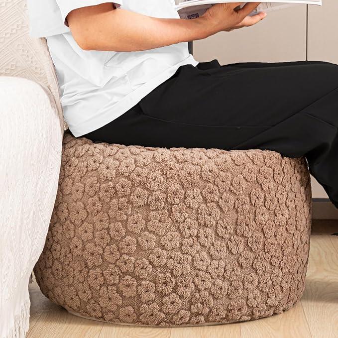 Round Pouf Ottoman 20 x 20 x 14 Inches Boho Poof Home Decor Floor Pouffe Ottoman Foot Rest for Couch Sofa Bean Bag Chairs Living Room Bedroom (Coffee)
