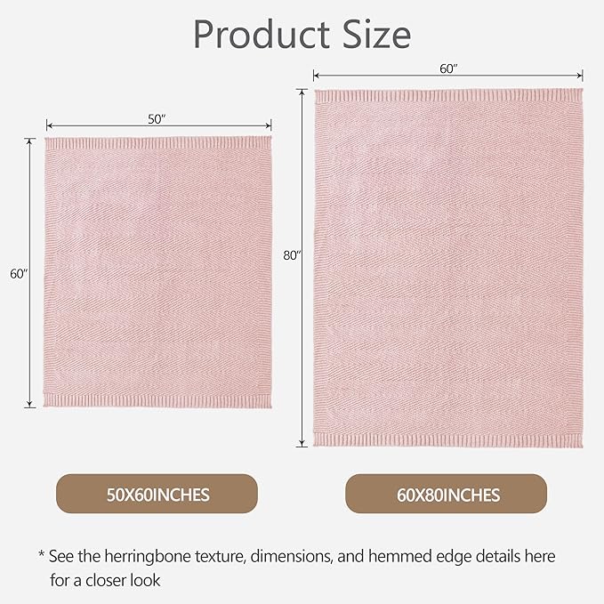 Knitted Throw Blanket 60"X80", Dusty Pink Knit Throws for Bed, Super Soft Boho Chevron Blankets for Couch Sofa Chair Room Decor, Textured Decorative Farmhouse Cozy Lightweight