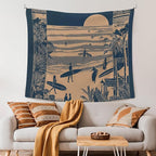 XLDLIOO Beach Coastal Trendy Wall Tapestry, Retro Surfing Summer Ocean Wall Tapestry Hanging for Bedroom Beach House, Beachy Ocean Tapestries Wall Decor Art for Dorm Living Beachy Room 50x60in