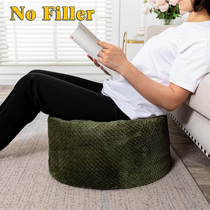 Asuprui Pouf Ottoman Unstuffed Ottoman Foot Rest No Filler Soft Faux Fur Foot Stool 20x20x12 Inches Fuzzy Chair Floor Pouf Chair with Storage for Living Room Bedroom Green