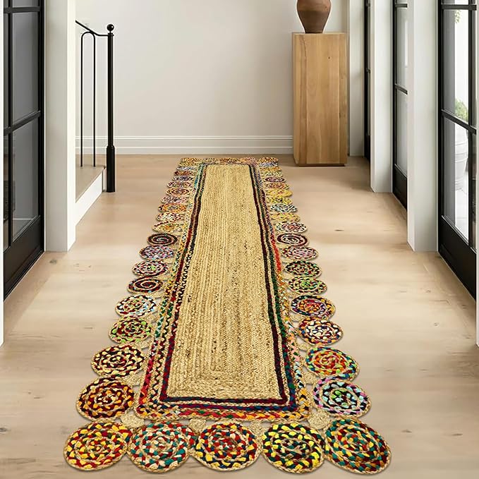 Runner Area Rug - 2.6x4 Feet Multicolor Cape Code Chindi Cotton Jute Rug Geometric Kilim Rug Indoor Outdoor Use Carpet Flatweave Rugs for Bedroom Bedside Runner Kitchen Hallway & Stair