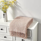 CREVENT Farmhouse Boho Knitted Throw Blanket for Couch Sofa Chair Bed Home Decoration, Soft Warm Cozy Light Weight for Spring Summer Fall (50''X60'' Blush Pink)