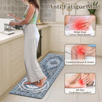 Arttown Kitchen Mats for Floor 2Pcs-Anti Fatigue Non Slip Mats for Kitchen Floor, Cushioned Waterproof & Stain-Resistant Boho Mat Set, Laundry Room, Office, Sink, Desk (Blue)