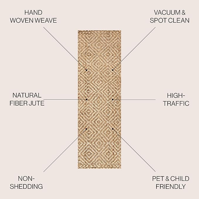 JONATHAN Y Hira Hand Woven Diamond Chunky Jute Natural Runner Rug, 2x12, Bohemian, Transitional, Easy-Cleaning for Living Room, Bedroom, Kitchen, Pet Friendly, Non-Shedding (NFR100A-212)