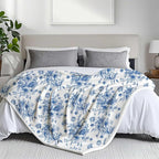 Blue Floral Throw Blanket, Botanical Floral Blanket, Soft, Flannel, Warm, Boho Aesthetic Bed Blankets All Season Flower Throw Blankets for Couch Bedroom Living Room 60X80 Inch