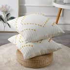 PANOD Set of 2 Boho Tufted Throw Pillow Covers with Tassel 12x20 inch, Decorative Indoor Outdoor Bohemian Lumbar Cushion case Pillowcase for Couch Sofa Livingroom car Farmhouse Yellow and Cream White