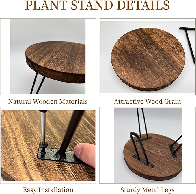 Wood Plant Stand Indoor Outdoor, 10'' Wooden Planter Stands Fit 5-12 Inch Pot, Plant Stool Flower Pot Stand Gardening Display Pedestals for Decor Living Room Balcony, Office, Patio