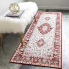 Amearea Vintage Design Runner Rugs for Living Room, 2x6 Machine Washable Floral Collection Traditional Bedroom Rug, Low Pile Cute Kids Room Print Carpet, No Slip Office Kitchen Home Decor, Red