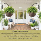 LaLaGreen Hanging Planters for Indoor Plants (11 Inch, 3 Pack) Brown Rattan Style Self-Watering Flower Pots with Water Level Indicator, Plastic Baskets with Metal Chain for Balcony, Porch Garden Decor
