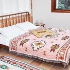 Snycler Boho Throw Blanket for Bed 50 * 60inch Woven Blanket Cotton Polyester Farmhouse Decor for Indoor Outdoor Sofa Bedroom Garden，All Season(Pink)