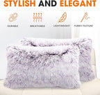 Cheer Collection Throw Pillows for Couch and Bed, Soft Shaggy Throw Pillows with Inserts Included, Cozy Long Hair Faux Fur Pillows - Set of 2-12" x 20" - Purple