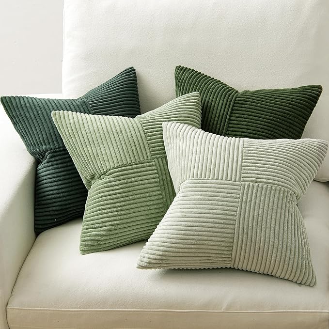 MIULEE Spring Green Decorative Throw Pillow Covers 16x16 Inch Set of 4 Boho Farmhouse Cushion Covers Mordern Nordic Pillow Cases Soft Corduroy Gradient Home Decor for Couch Sofa Living Room Bed