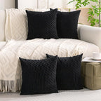 Set of 4 Black Decorative Throw Pillow Covers 26x26 Inch Corduroy Pillow Covers for Bed Couch Sofa Living Room Soft Square Cushion Cases