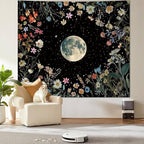 Apdidl Moon Floral Ceiling Tapestry for Bedroom Decor, Boho Flower Plant Garden Aesthetic Tapestries Wall Hanging, Black Nature Butterfly Wall Covering for Dorm Living Room (51"X60")