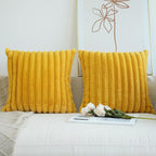 JOJUSIS Pack of 2 Faux Fur Plush Decorative Throw Pillow Covers Couch Cushion Case Soft Pillowcases (Mustard Yellow, 18 x 18-Inch)