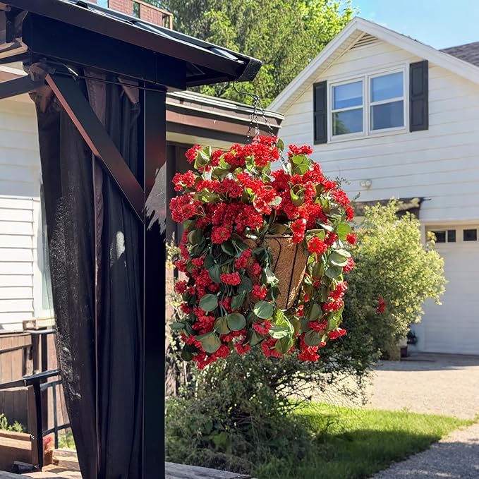 Hanging Baskets Artificial Flowers for Outdoor Interior Decor, Artificial Daisies Flowers Shrubs Plants with Baskets for Home Porch Garden Patio Patio Spring Summer Decor(Red)