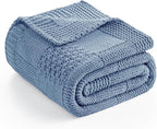 Amélie Home Checkered Chenille Knit Throw Blanket for Couch, Classic Texture Decorative Soft Blanket for Sofa, Chair & Bedroom, 50"x60", Washing Blue