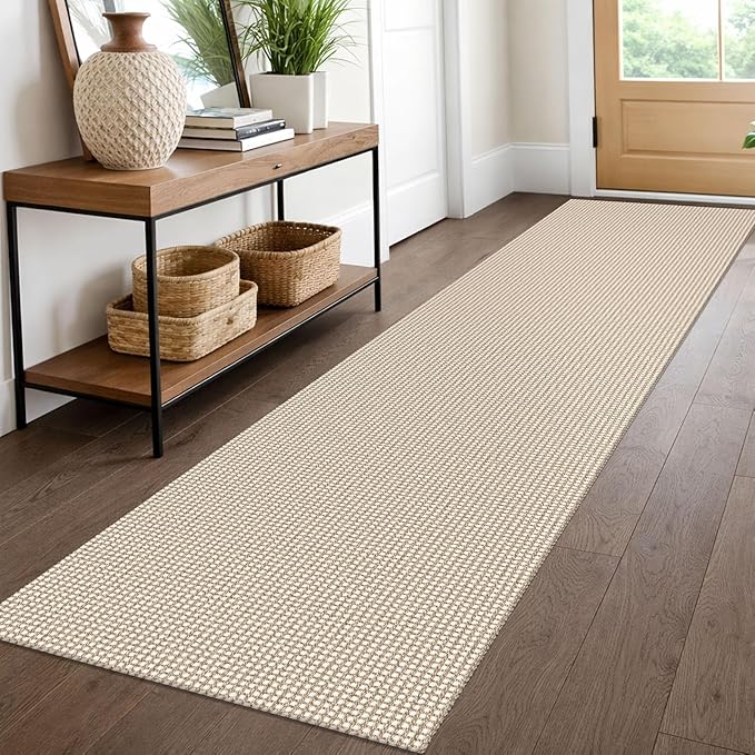 EARTHALL Woven Runner Rug 2x10 Ft Washable Runners for Hallways Long Cotton Non Slip Rubber Backed Kitchen Runner Braided Indoor Floor Carpet for Entryway, Hallway, Kitchen, Beige/Khaki