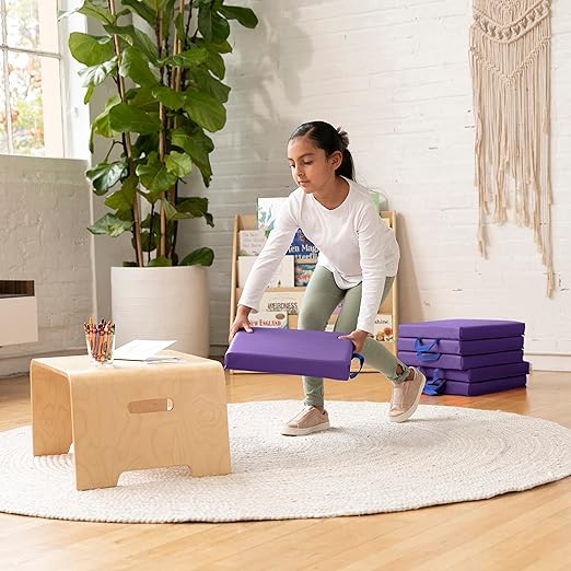 ECR4Kids SoftZone Square Floor Cushions with Handle, Flexible Seating, Purple, 6-Piece