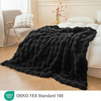 LIFEREVO Luxury Fluffy Faux Rabbit Fur Blanket, Plush Fuzzy Bubble Throw for Couch Sofa, Cozy Comfy Furry Bed Blanket Home Decoration, Aesthetic Shaggy Throw for Bedroom Living Room, 60x90, Black