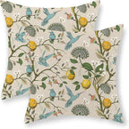 Chinoiserie Pillow Covers 18x18 Set of 2 Blue Green Bird Floral Throw Pillows Vintage Yellow Lemon Flowers Decorations Pillowcase Outdoor Chinoiserie Decor Linen Cushion Case for Couch Home