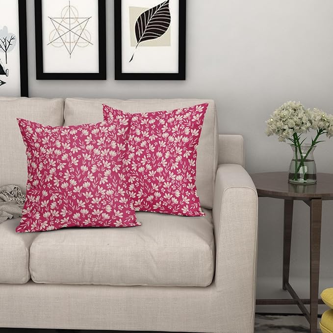 Hot Pink Pillow Covers 22x22 Set of 2 Vintage Floral Rustic Old Style Cute Flower Print Decorative Outdoor Pillowcases Seasonal Farmhouse Throw Cushion Case Decor for Couch Sofa Bed